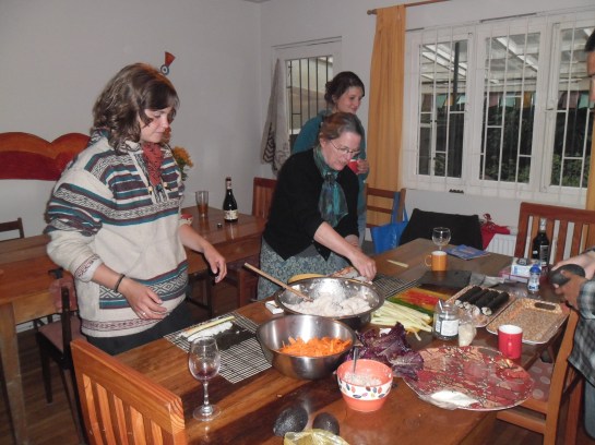 Luzy from Germany and Victoria from Austria learning about sushi from Japan