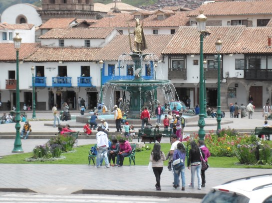 The main plaza in downtown Cusco.
